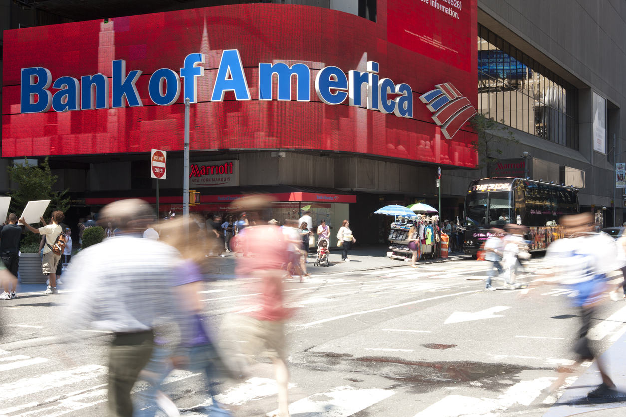 Bank of America has to pay back $250 million in compensation to customers after double dipping in funds. Picture of a bank.